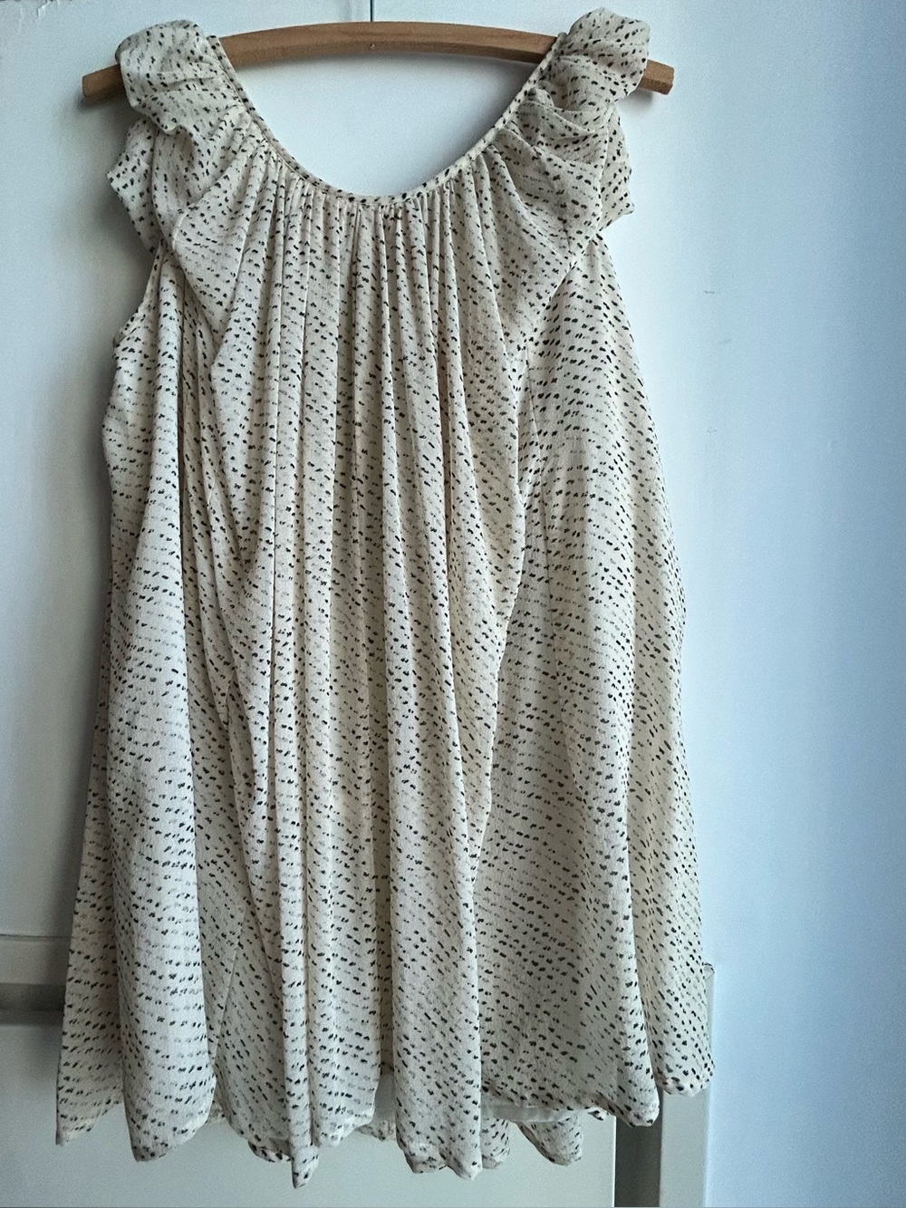 Women’s Flowy & Whimsical Silk Cream Speckled Ruffle Shoulder Top